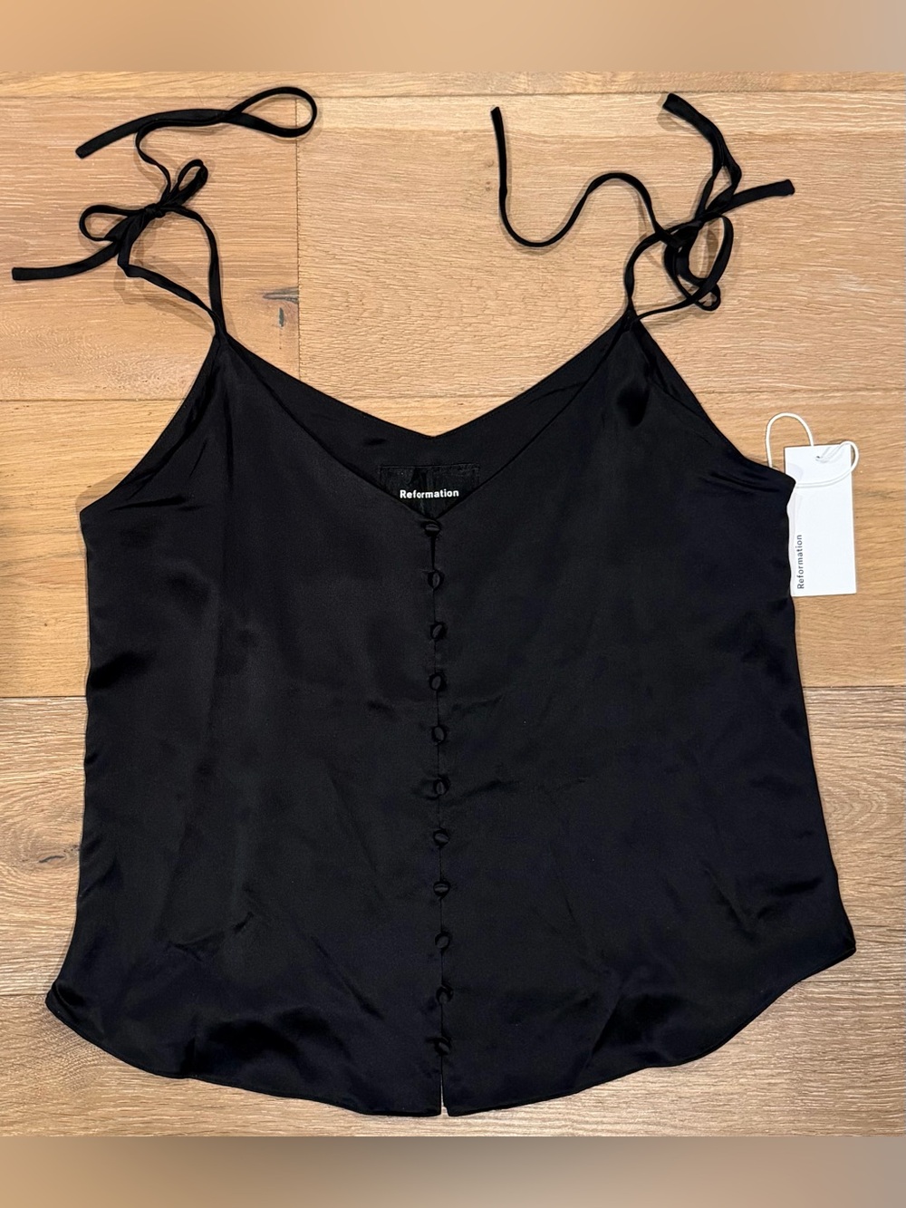 NWT Reformation | Alice Top Size M in Black 100% Silk Cami - Picture 2 of 9